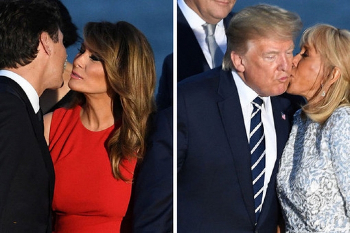 Поцелуи на G7: Дональд Трамп с женой Макрона, Меланья Трамп – с премьером Канады